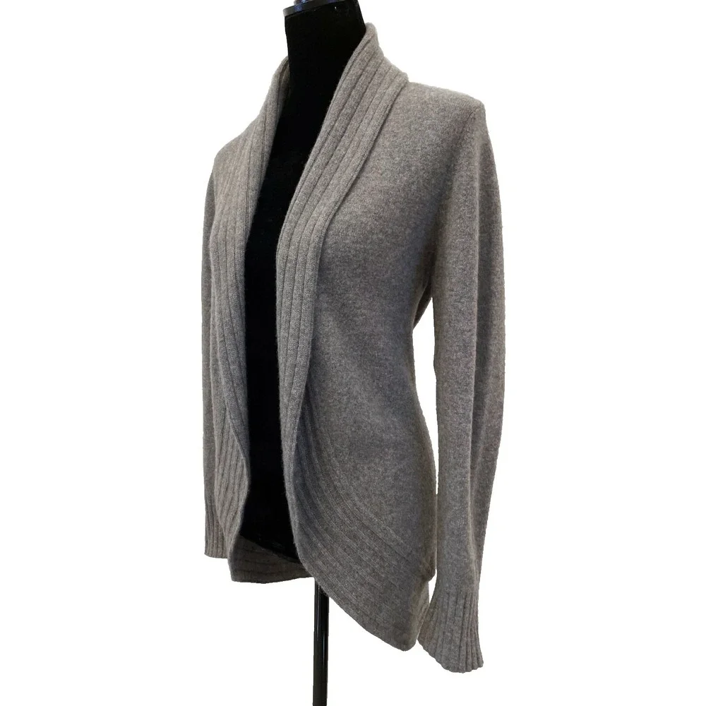Isaac Mizrahi Live! Womens Open Front Cardigan Sweater Small Gray 100% Cashmere‎